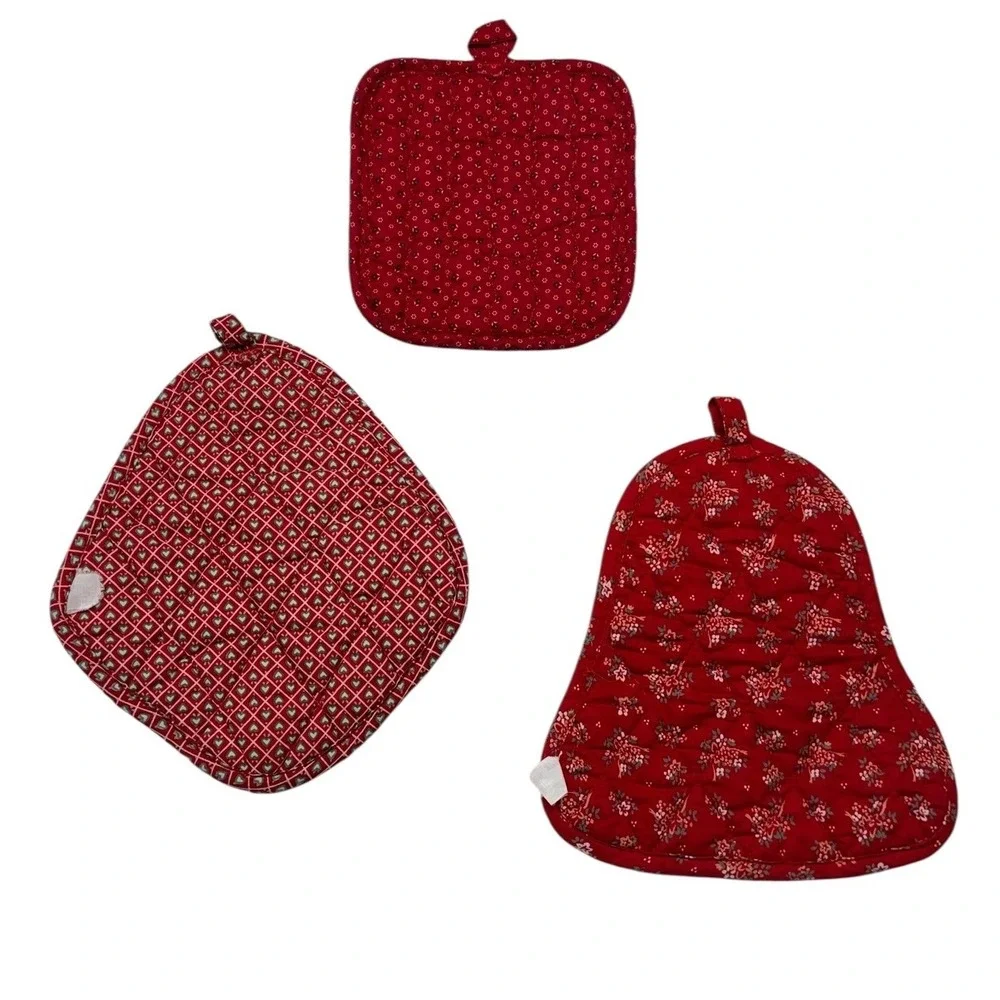 Vintage Franco Christmas Potholders Set 3 Poinsettia Tree Wreath Red White Retro
